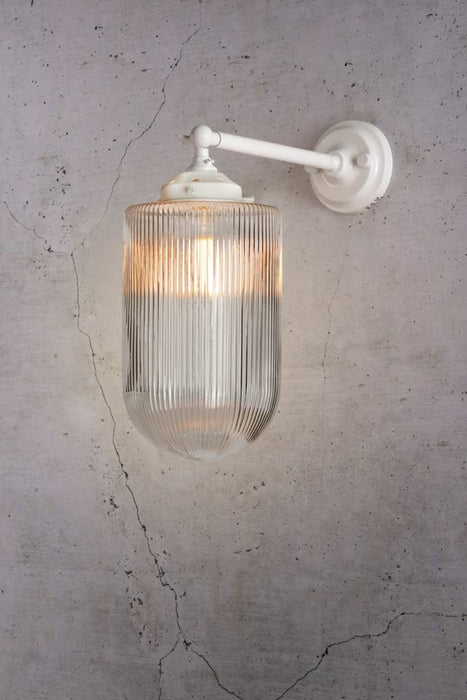 clear Reeded Glass White Swivel Arm Wall Light