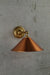 Small bright copper cone wall light with brass arm