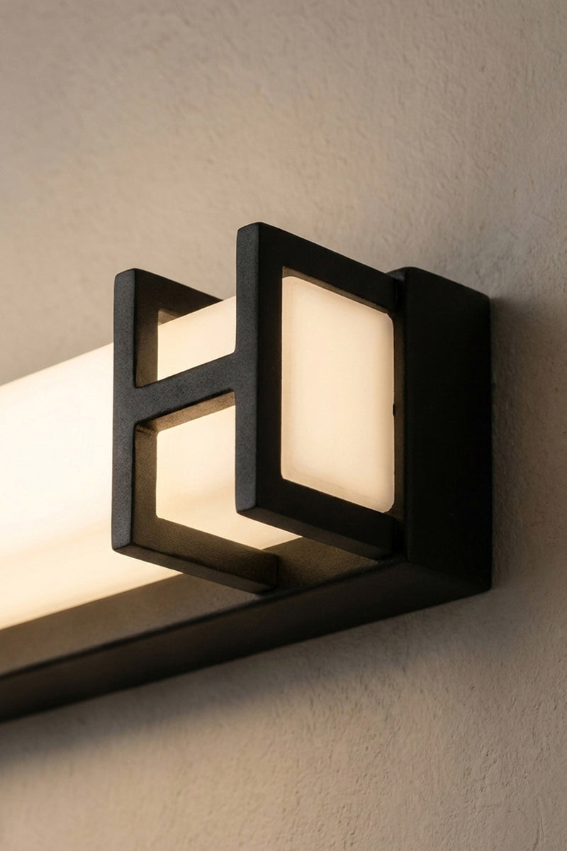 Close up of the black vanity light