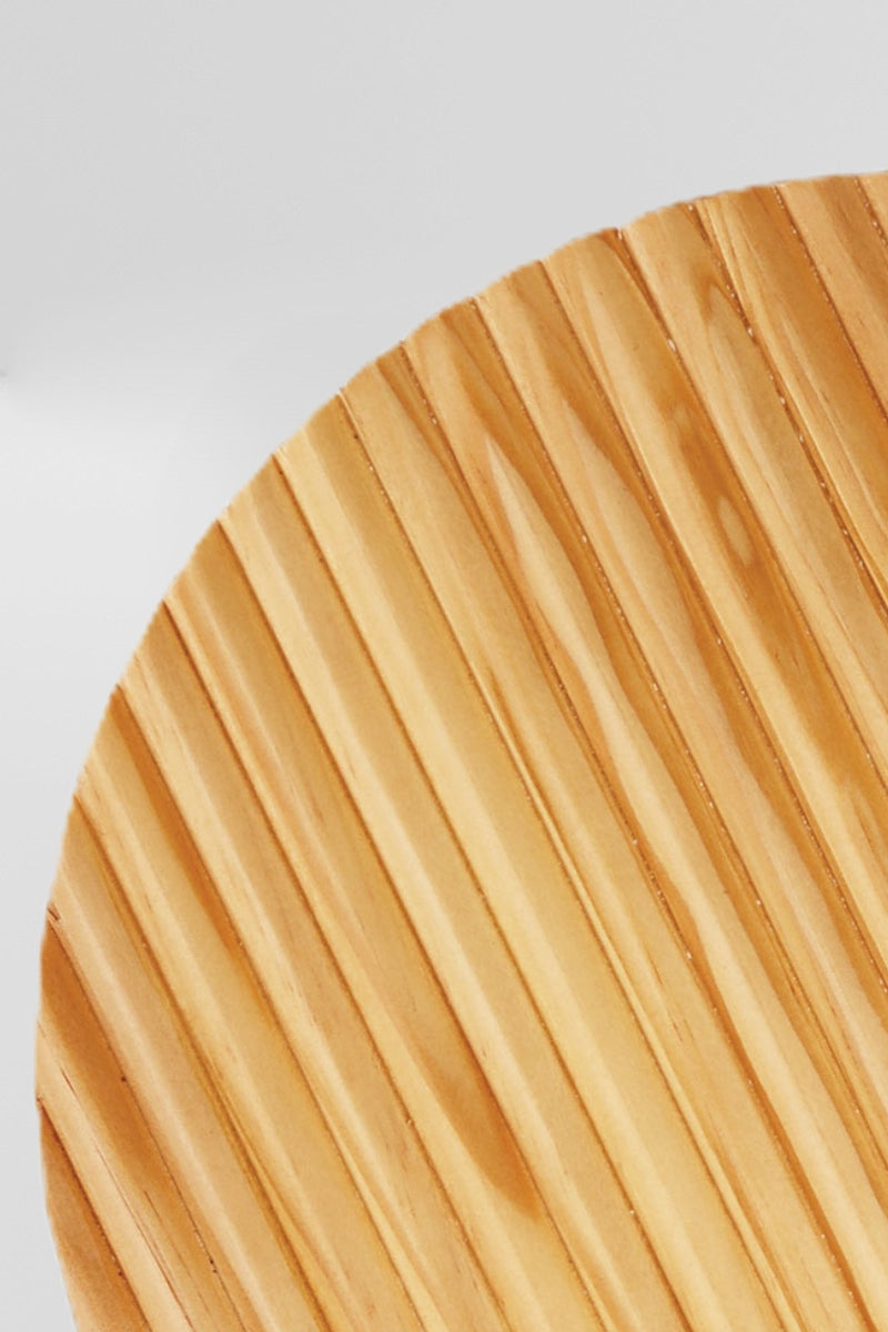 Medium scalloped wood back lite wall light, close up the finish. 