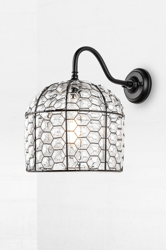 tallows wall light with honeycomb tessallated design glass wire