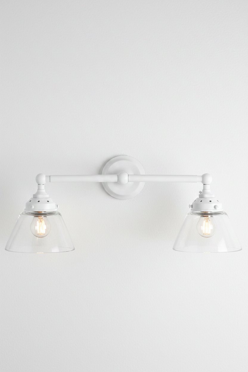 Belmont Glass Double Swivel Wall Light in white with clear shades 