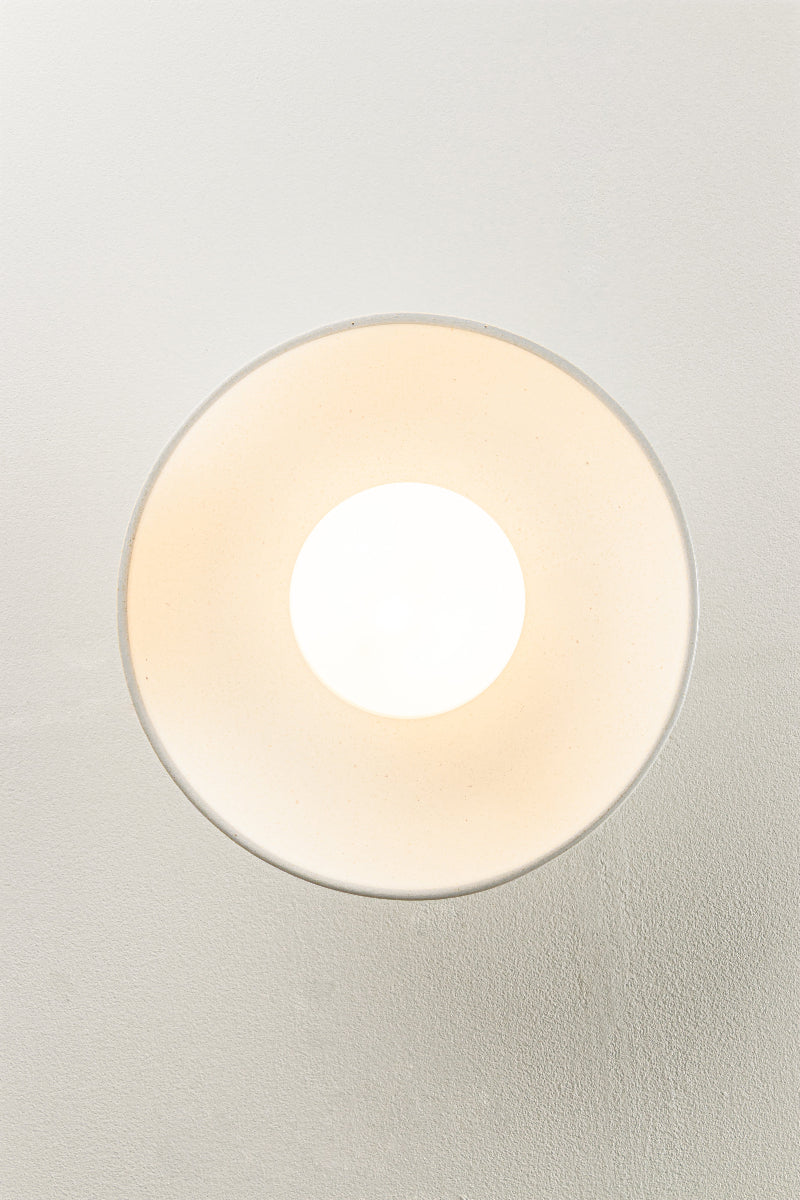 front view facing satin glazed ceramic shade with subtle speckled finish.