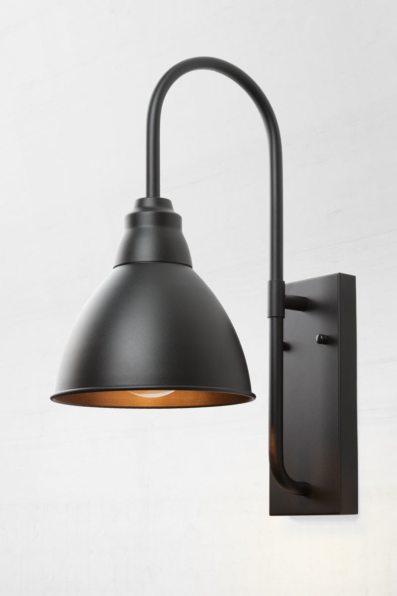 Modern heritage design with its Large black wall light with goodsneck arm and dome shade. 