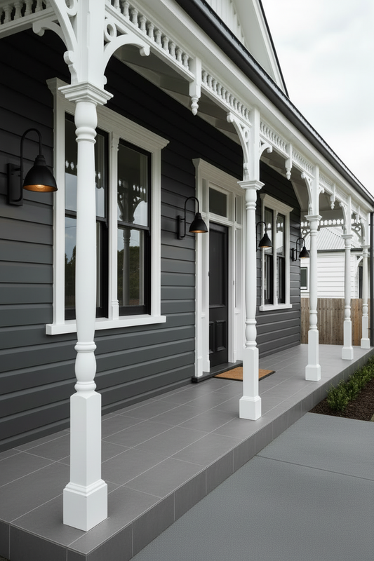 outdoor gooseneck wall lights on a classic Victorian-era cottage