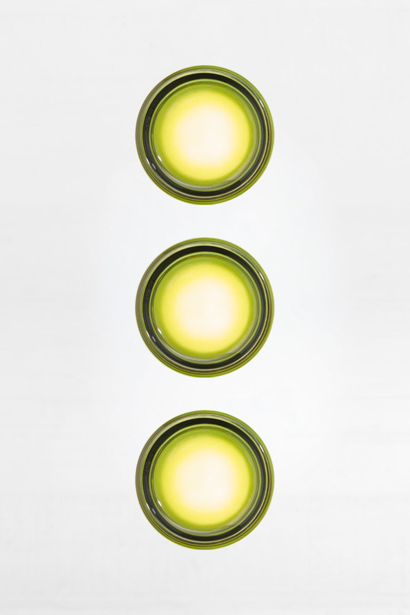 Triple green Laval Dimple Glass LED Wall Sconce bundle with illuminated green dimple glass shades in a vertical arrangement.
