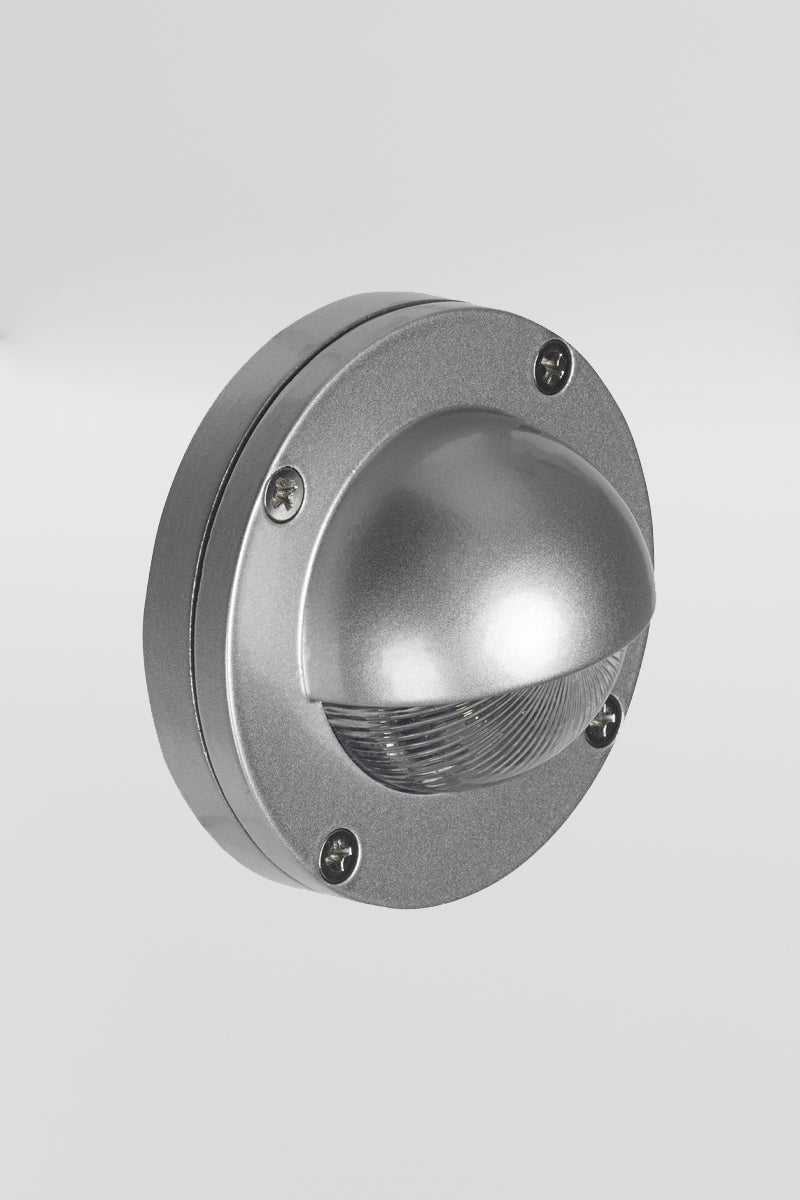 Top view of the silver finished eyelid step light, with LED light source. 