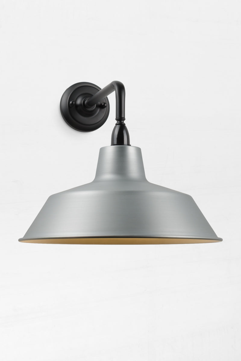 90 Degree outdoor wall sconce with a Vintage Steel shade. 