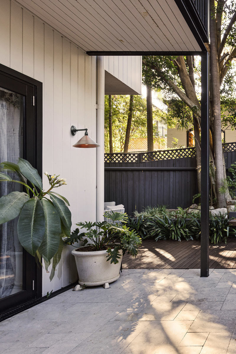 cone light outside under patio near back door
