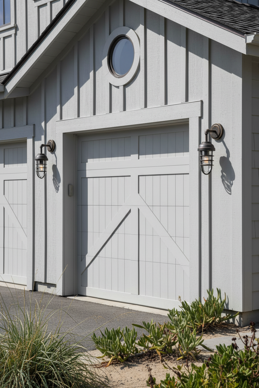 Outdoor wall light well glass with protective steel on garge 