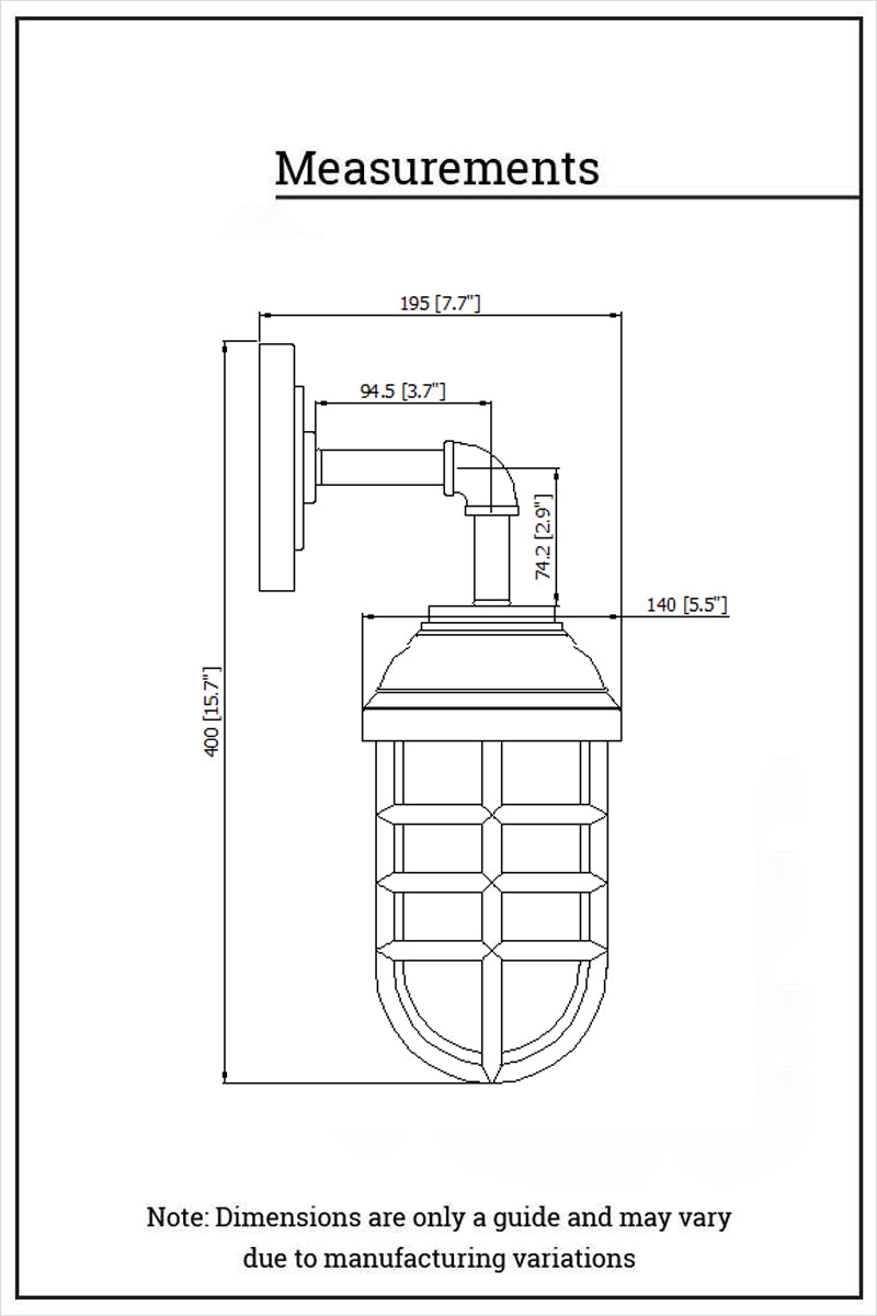 Dimension illustration of the W125 wall light