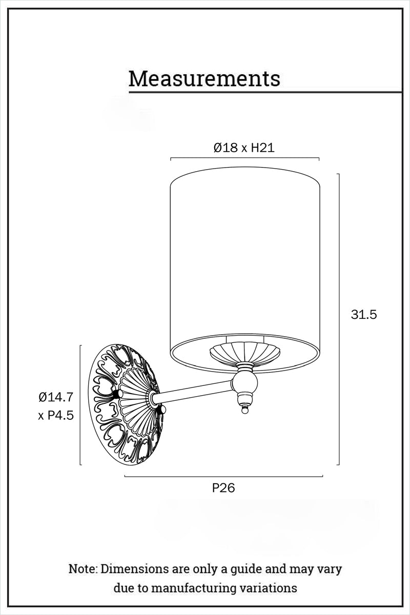 Dimension illustration on the wall light