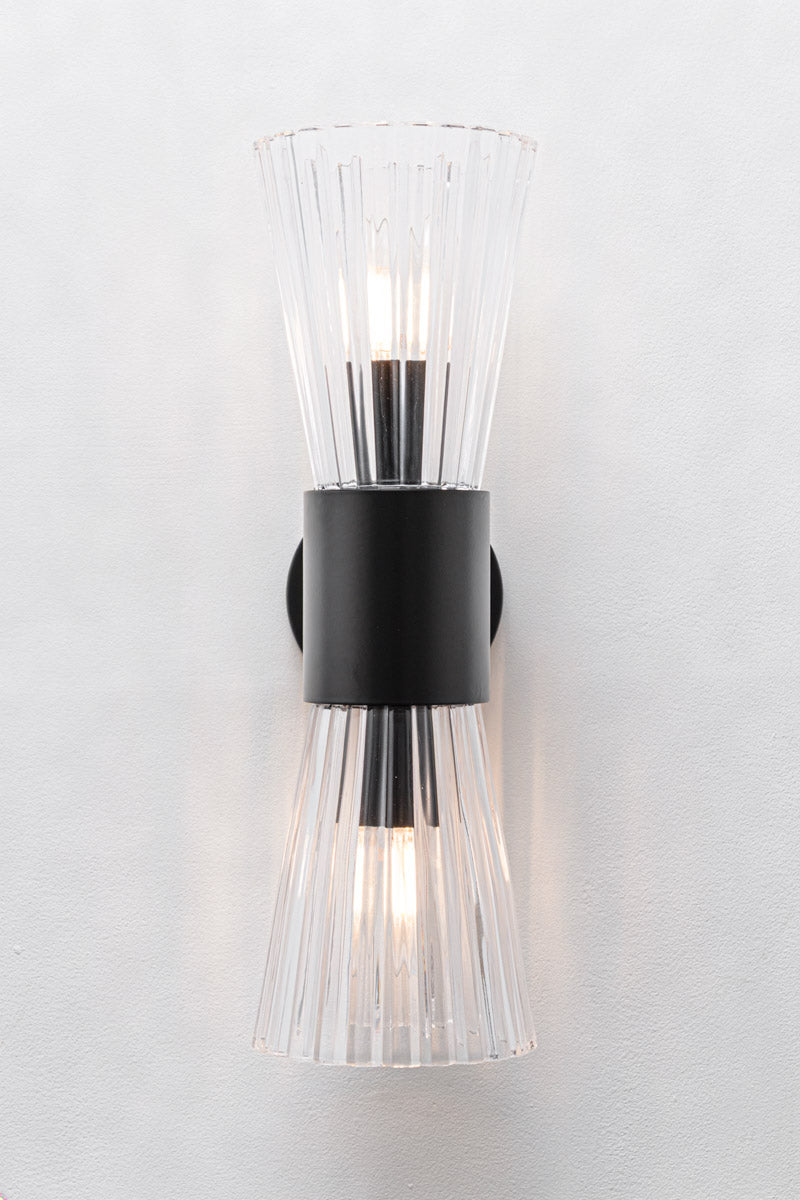 Mowbray Double Glass Wall Light with black steel finish