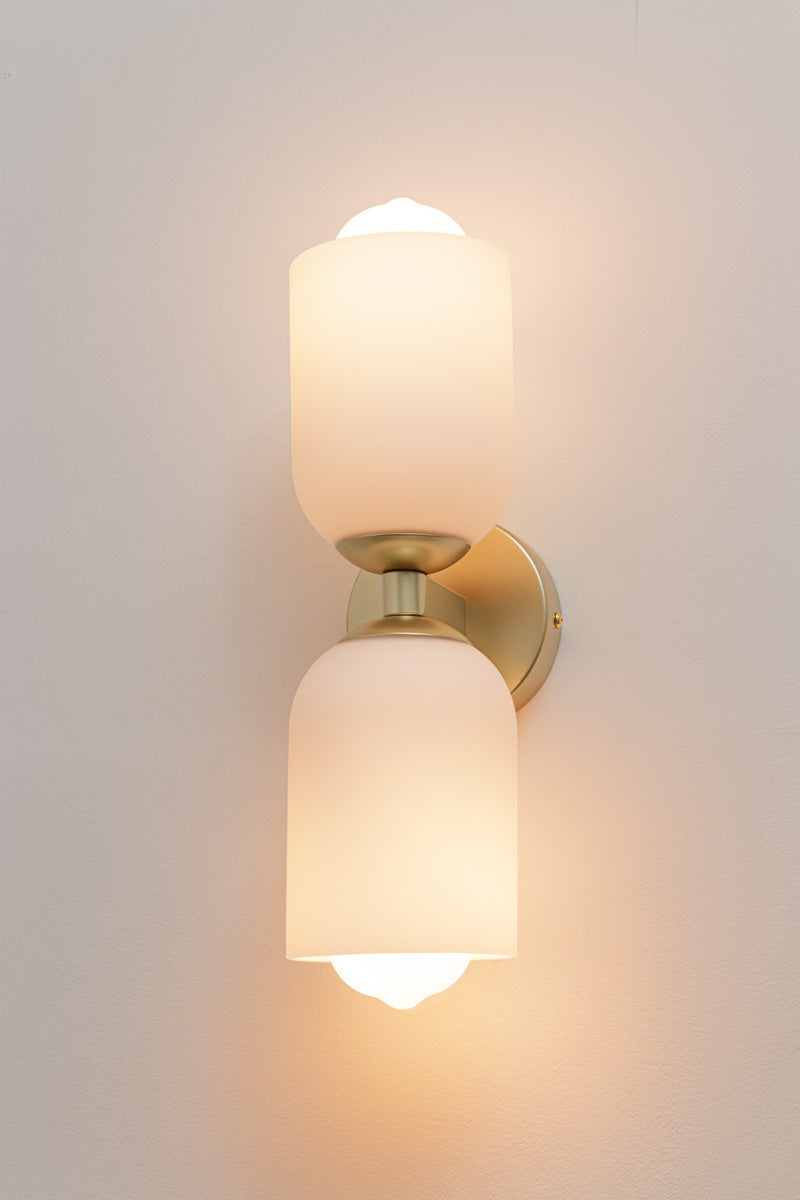 Carlisle Double Glass Wall Light with gold brass finish