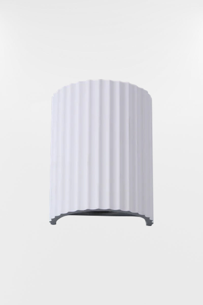 White Raynes Plaster Wall Light close-up showing vertical fluted plaster texture