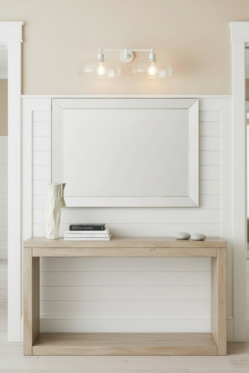 Double swivel light over a mirrow and entrance hall hamptons styele
