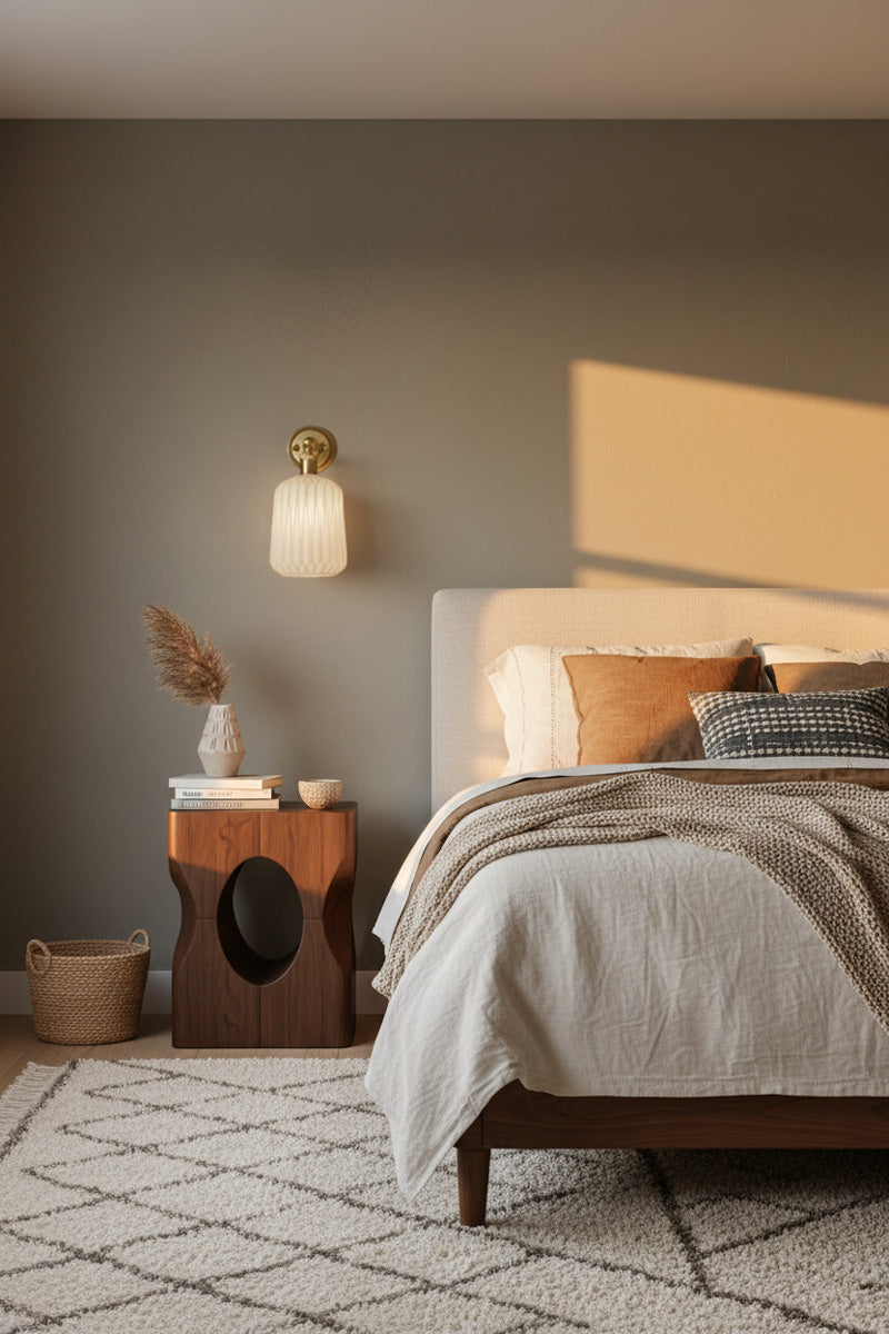 Wall light in bedroom relaxed tones