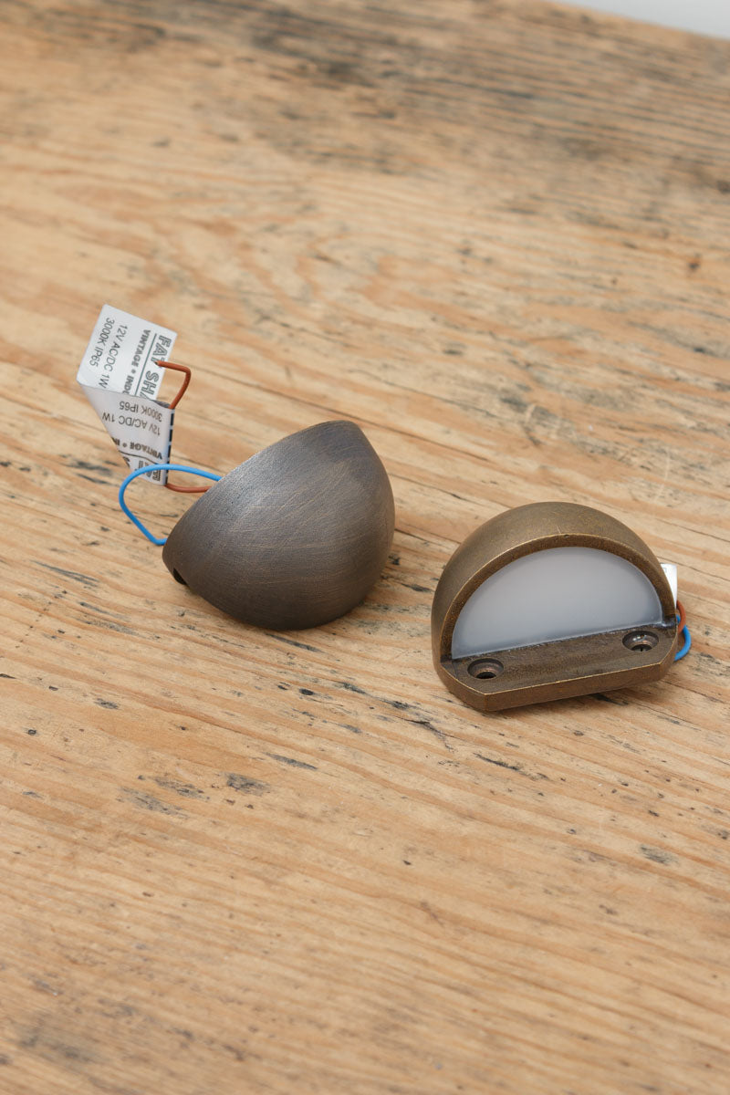 Rustic Brass and Age brass with brushed finish, eye lid light. Brass LED Step Light