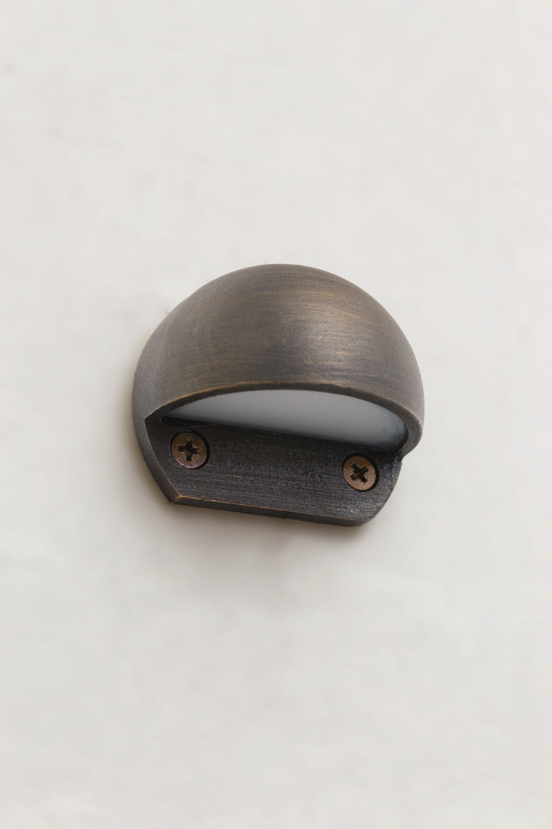 Rustic Brass with brushed finish, eye lid light. Brass LED Step Light