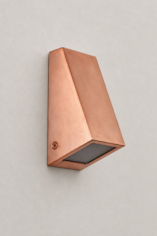 Copper Mills Exterior Wall Light with angular contemporary design for exterior walls and entryways