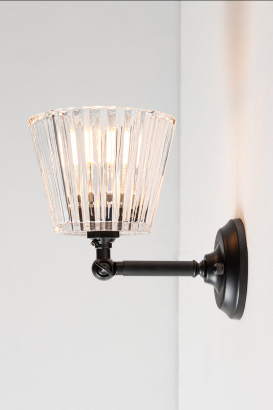 Side view of Davis Glass Swivel Arm Wall Light with clear fluted glass shade