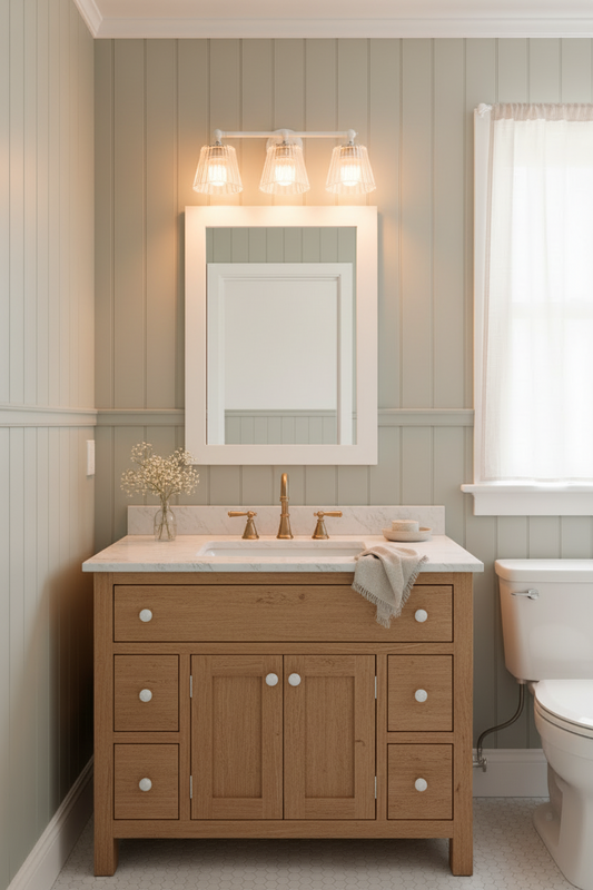 Davis Glass Triple Swivel Arm Wall Light in white with three tapered fluted glass shades over a mirror