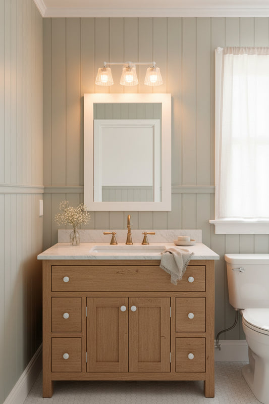 Davis Glass Triple Swivel Arm Wall Light in white with three tapered fluted glass shades over a mirror