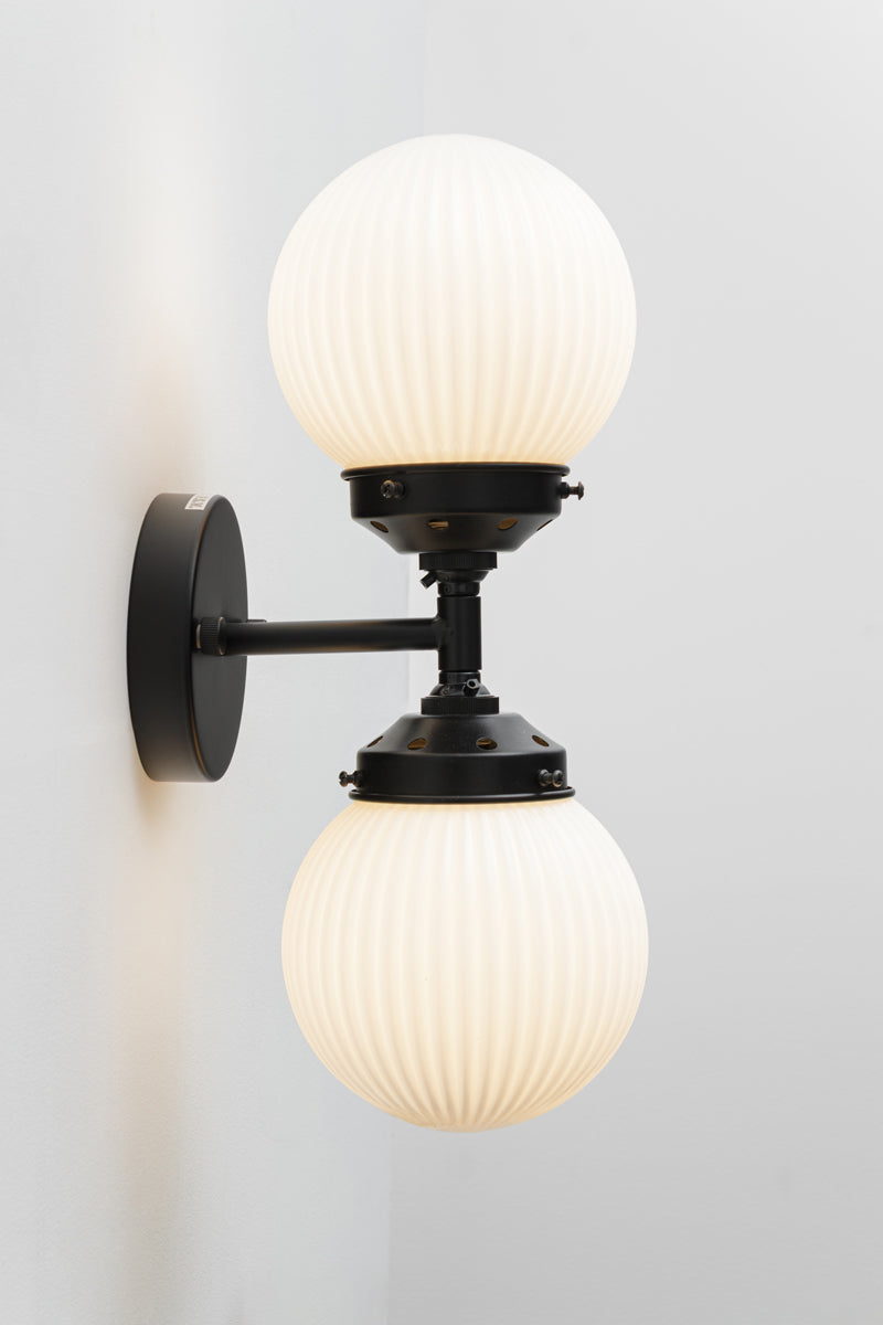 Dakota Reeded Glass Double Light Wall Sconce with opal glass shades