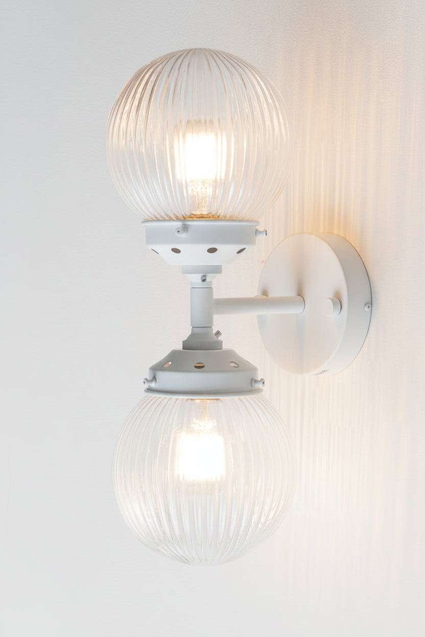 Dakota Reeded Glass Double Light whitw Wall Sconc with clear shades