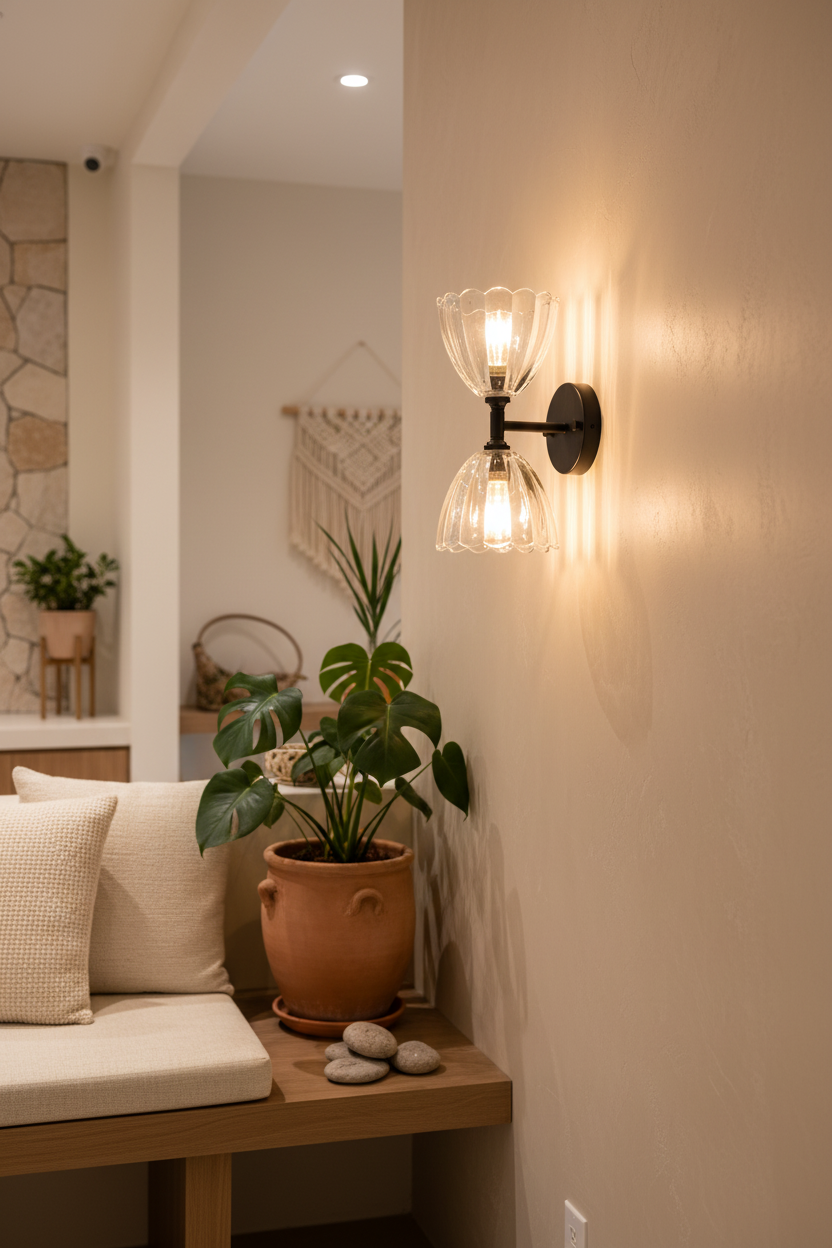 cosy spa retreat with double glass wall light on feature wall