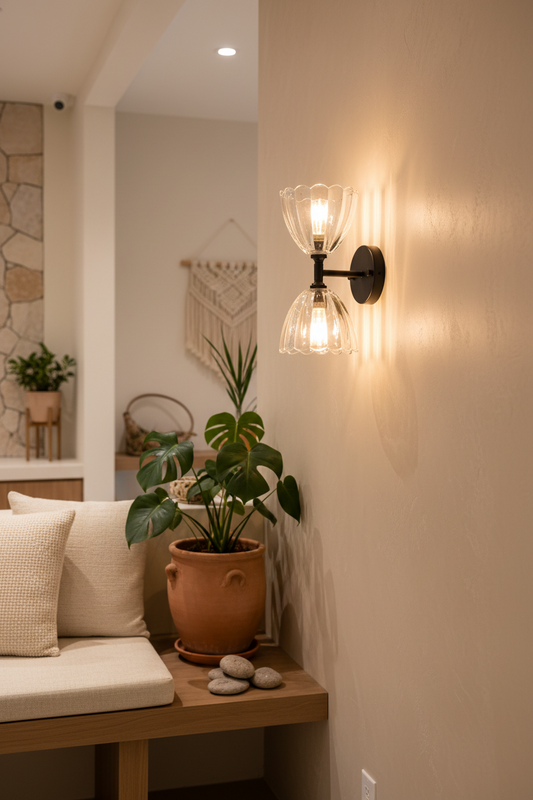 cosy spa retreat with double glass wall light on feature wall