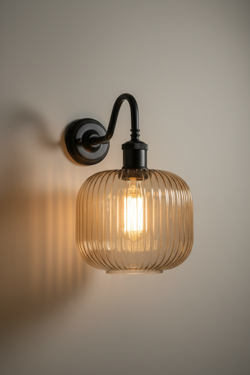 Balmain Reeded Glass Exterior Wall Light with amber shade