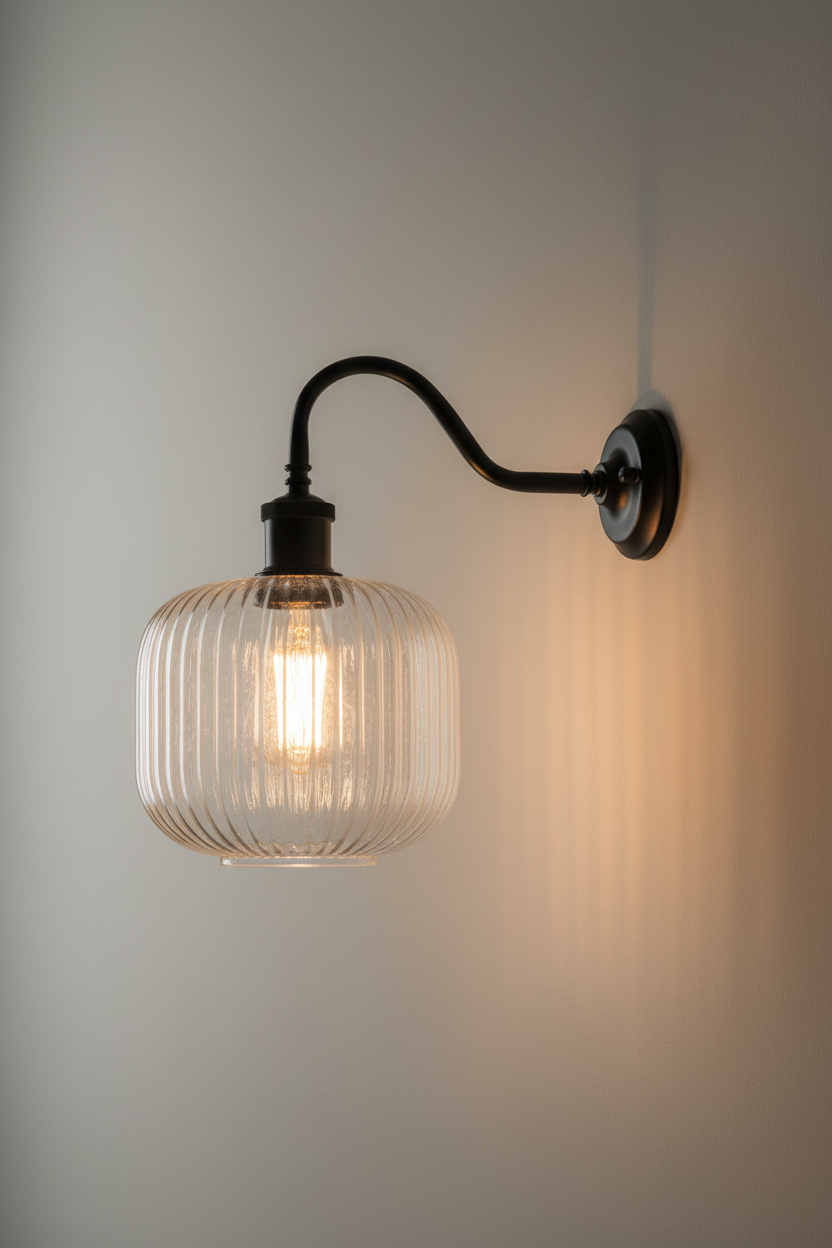 Balmain Reeded Glass Exterior Wall Light with clear shade