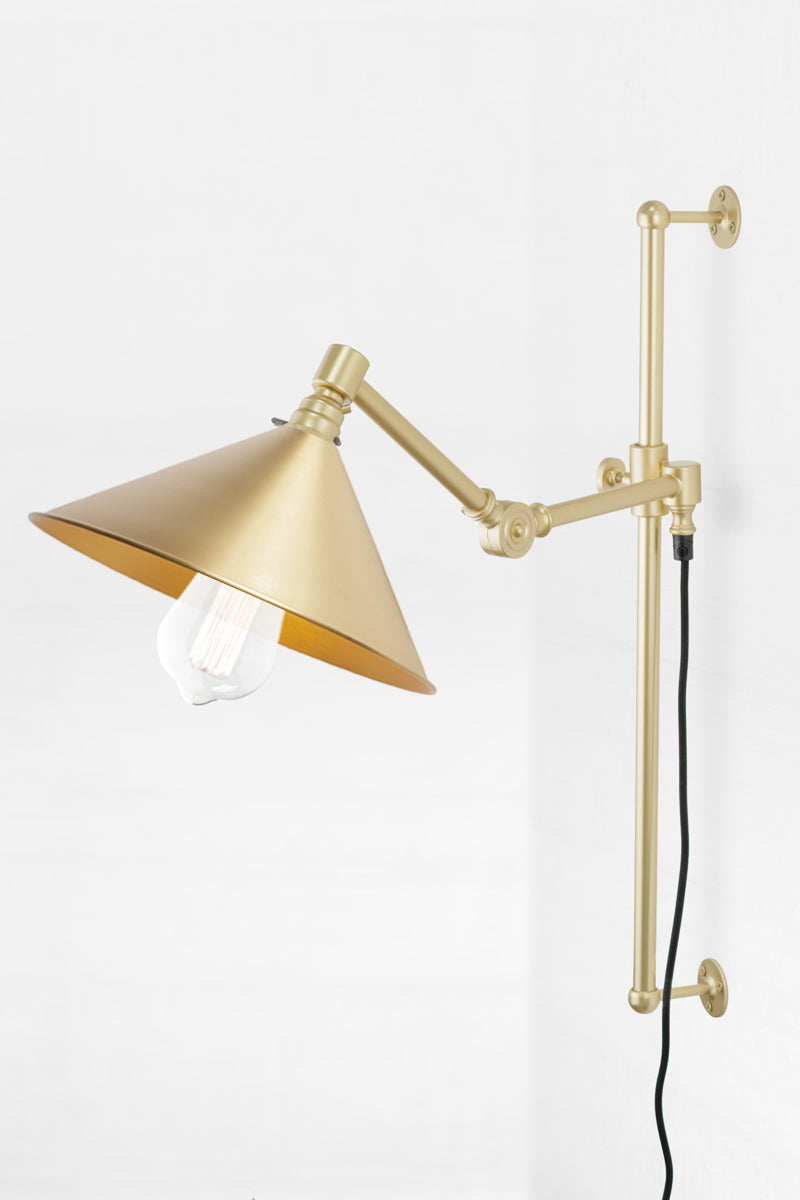 Large bright brass shade Swing Gold/Brass Arm with Wall black cord and Plug