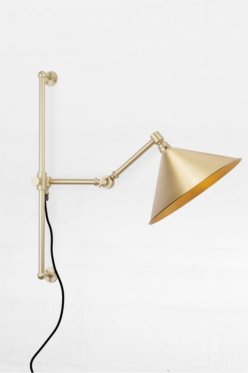 Large bright brass shade Swing Gold/Brass Arm with Wall Plug