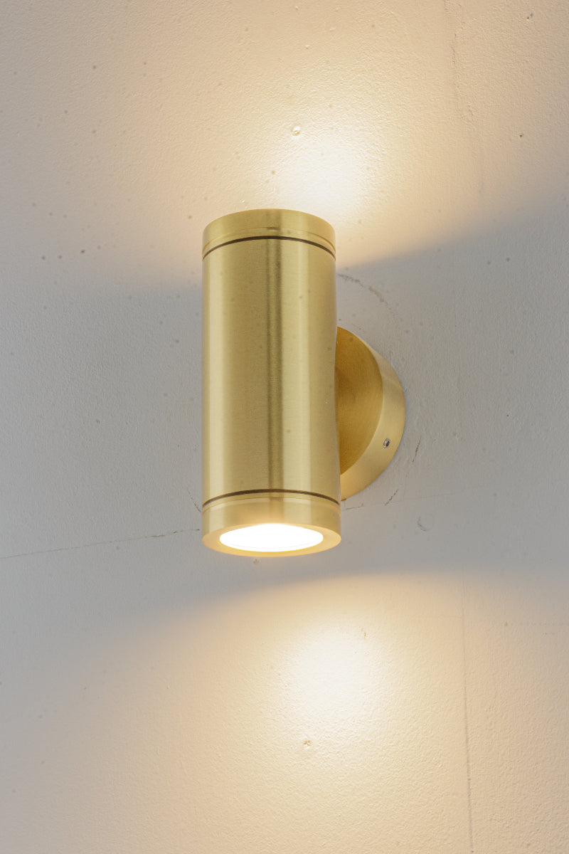 Polished brass up/down outdoor wall light