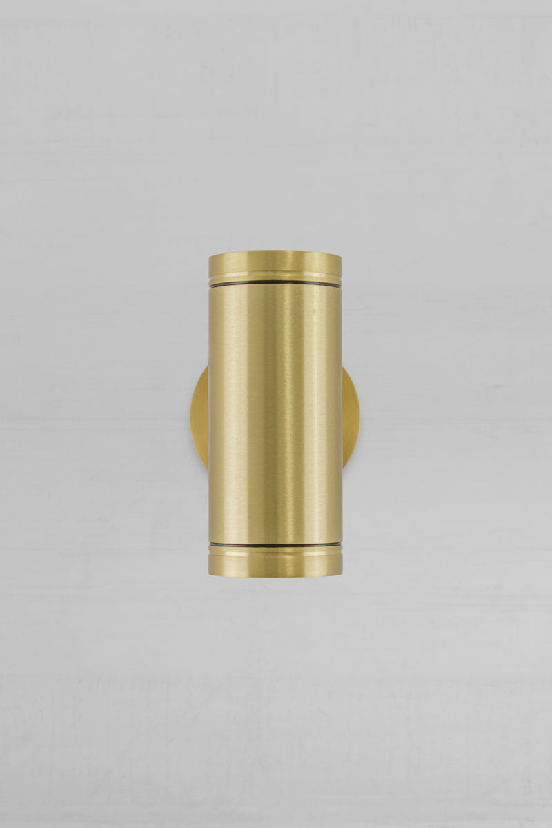 Fron view of the polished brass up/down outdoor wall light