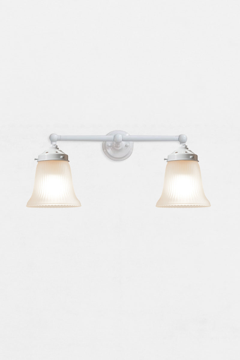 White double arm wall light with opal glass shades