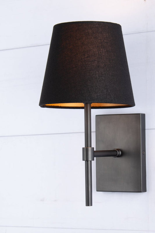 Antique bronze finish wall sconce and black shade
