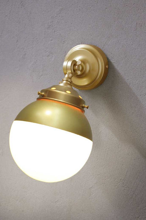 Crown Sphere Swivel Arm Wall Light gold mount, gold gallery and a old and opal shade