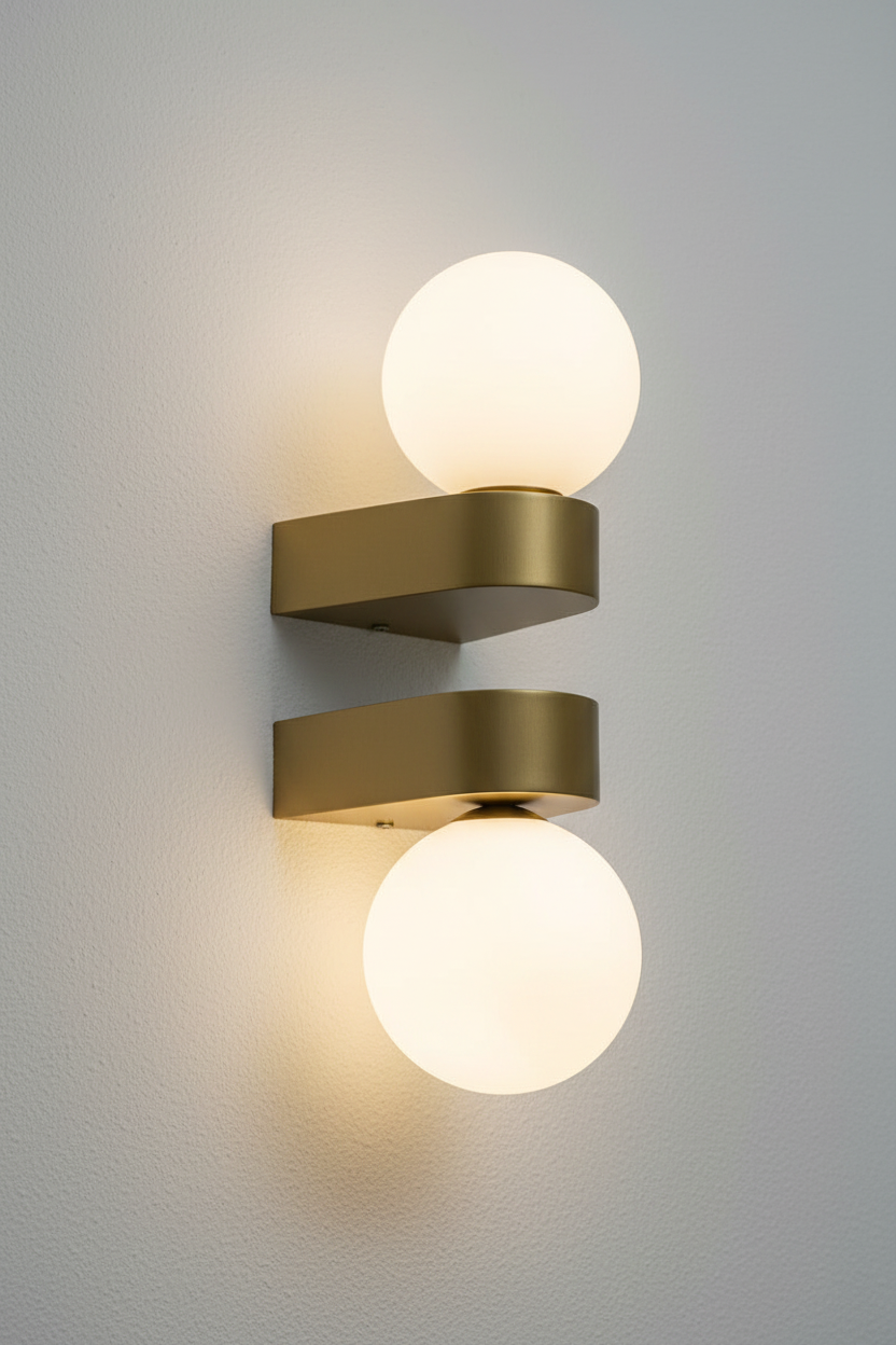 Two gold brass wall sconces with glass globe shade 