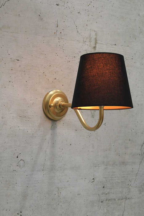 gold gooseneck wall light with black shade