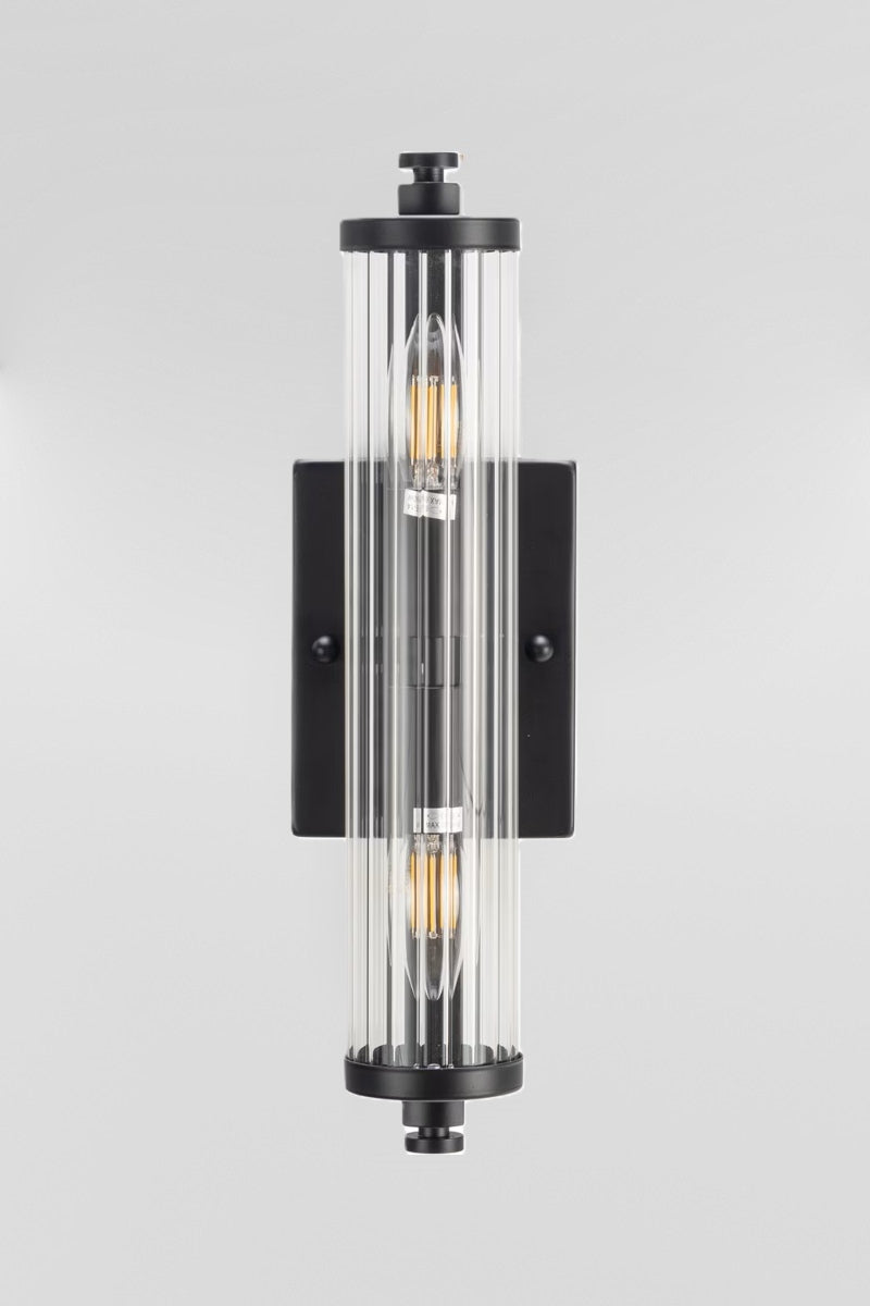 Matt black Art deco wall  light with clear glass.