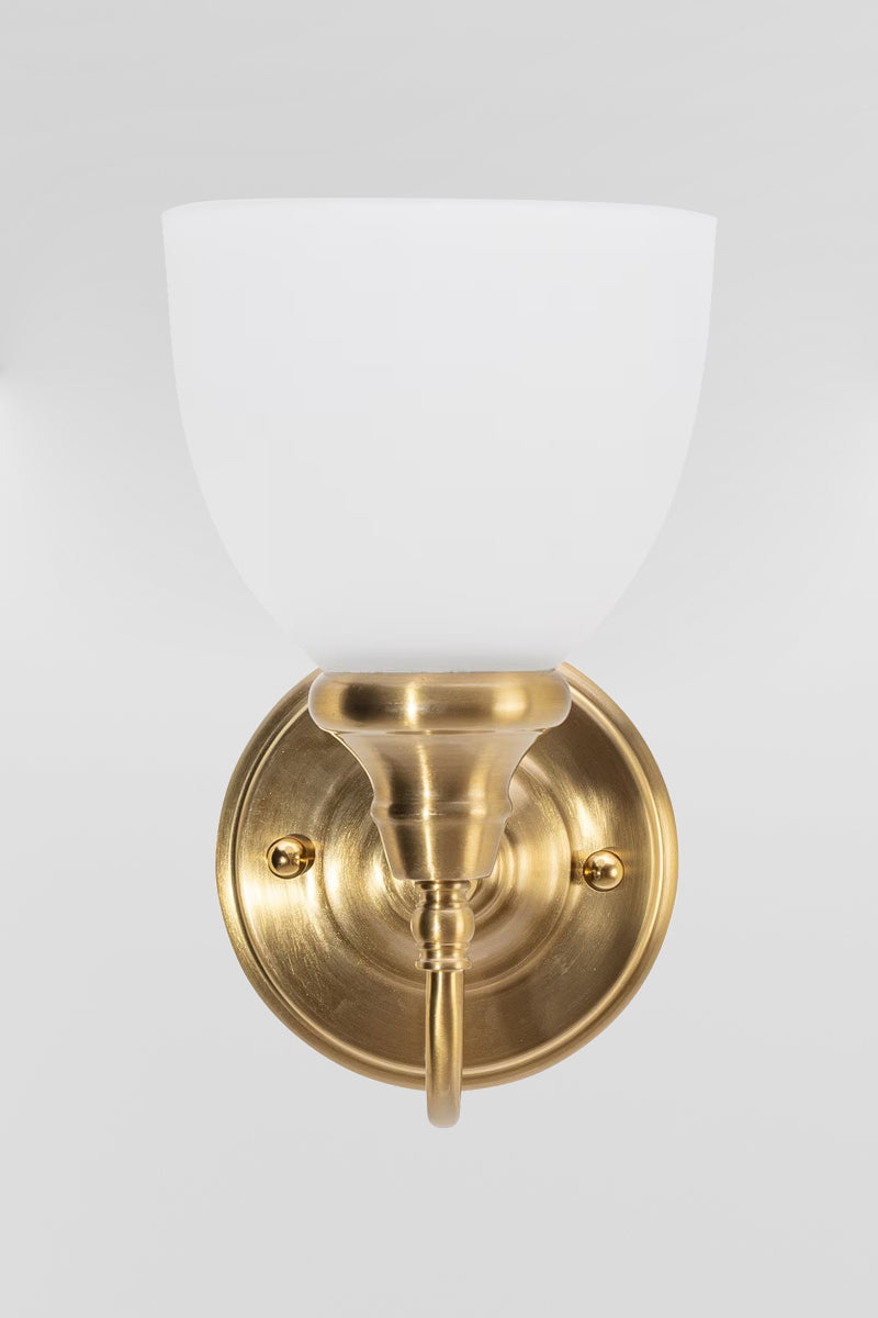 Satin Brass wall light with opal shade