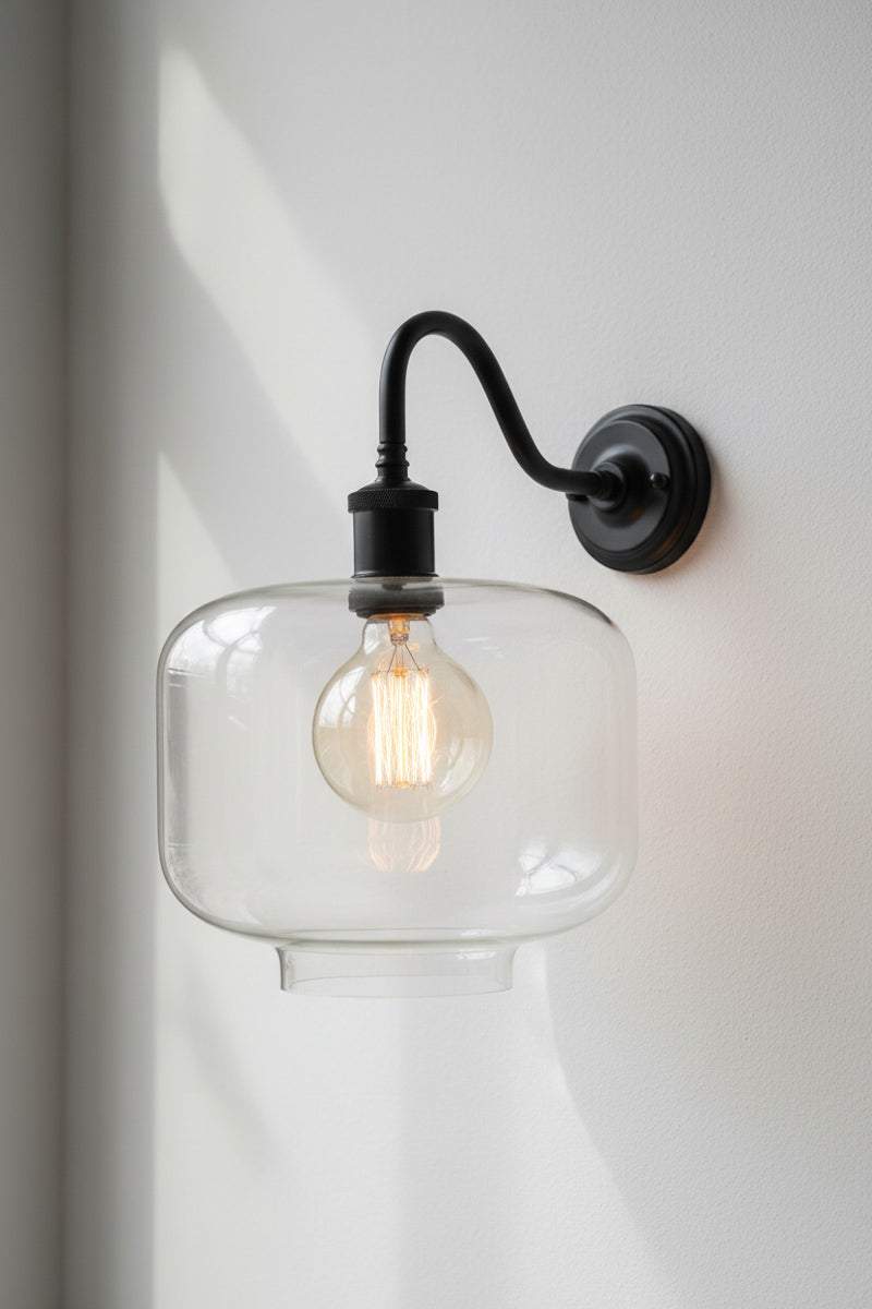 Square round glass shade wall light