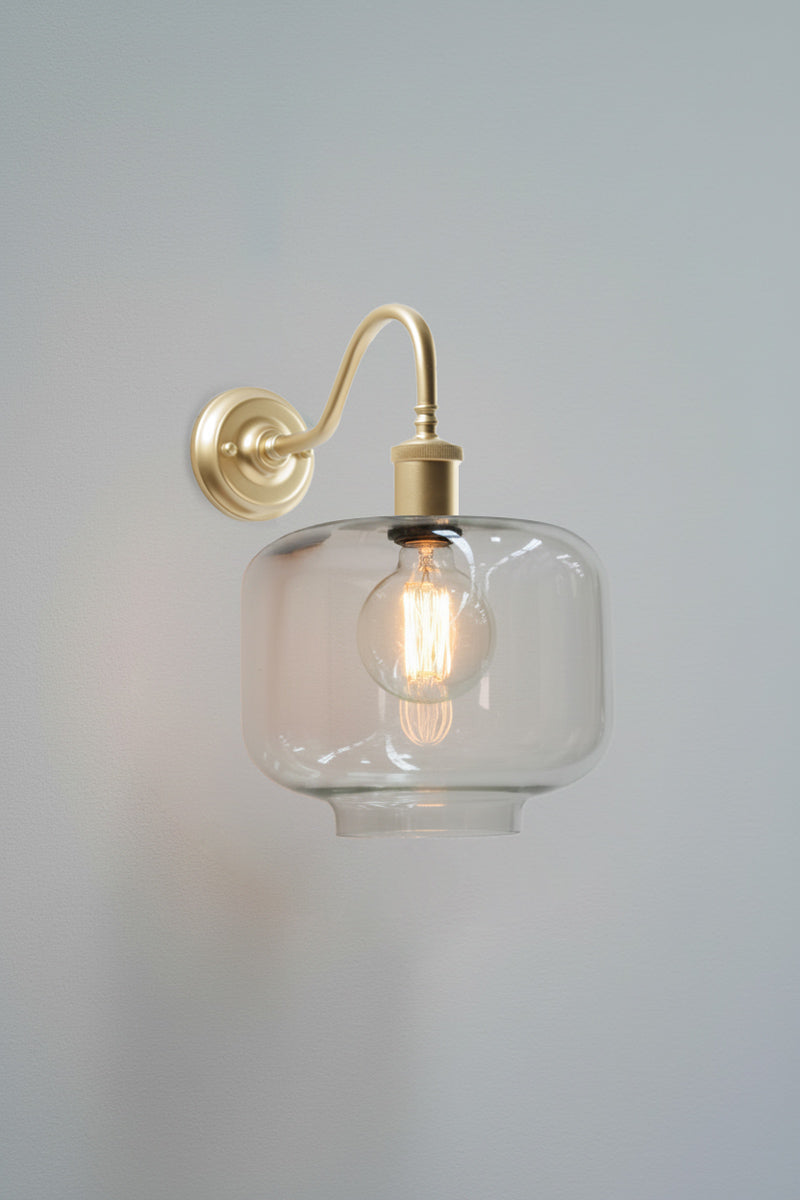Gold/brass gooseneck wall light with square round shade