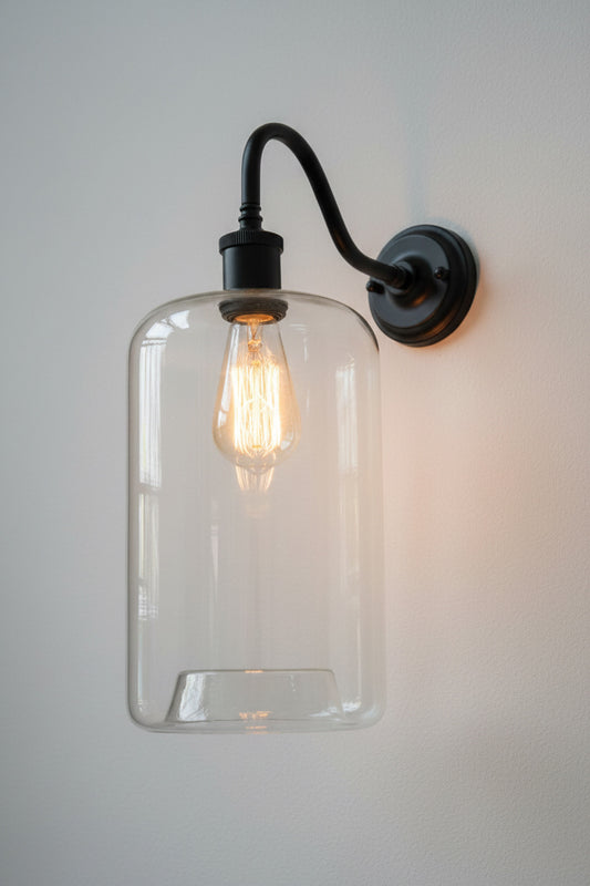 Black gooseneck wall light with cylinder shade