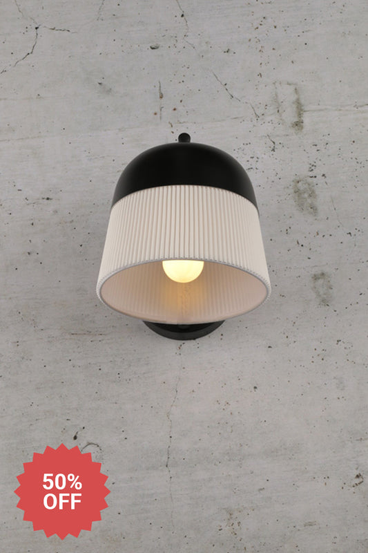 Colombes Pleat Wall Light black metal scone with shade
