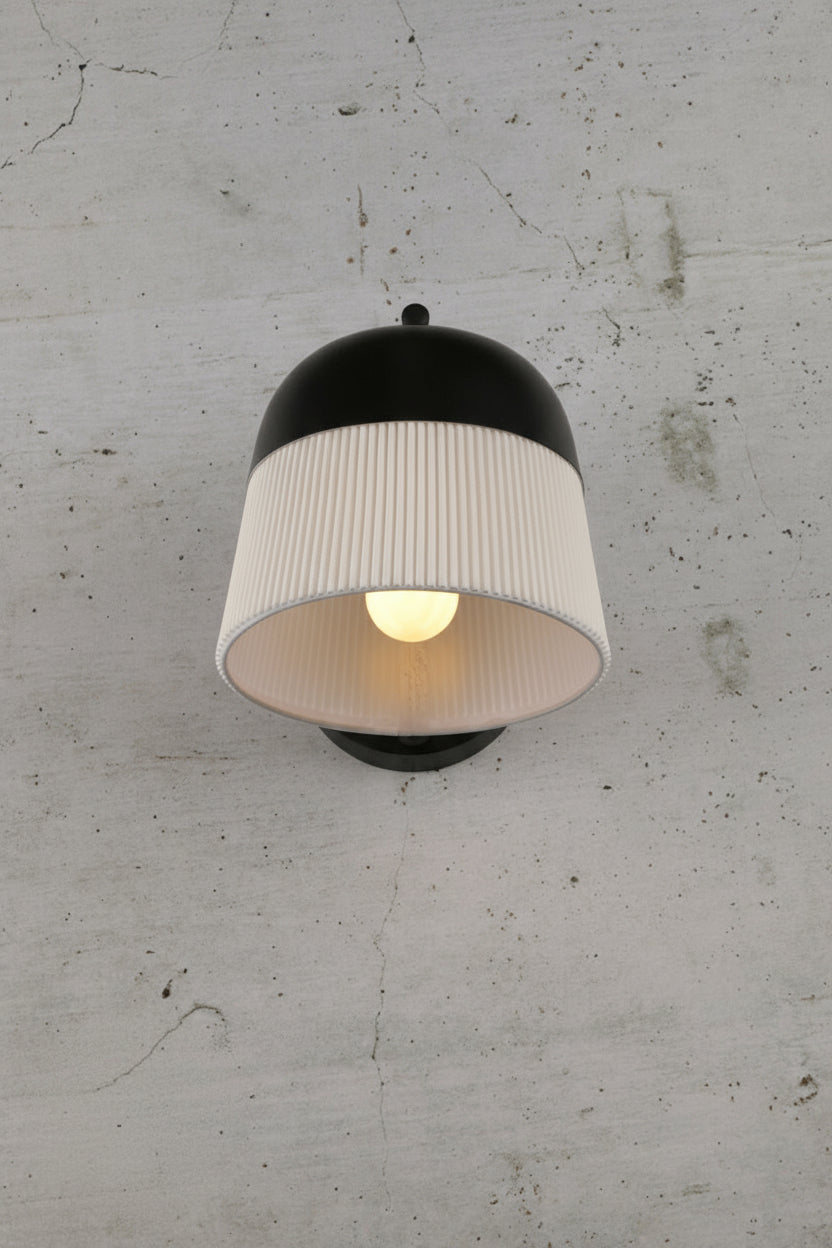 Colombes Pleat Wall Light black metal scone with shade