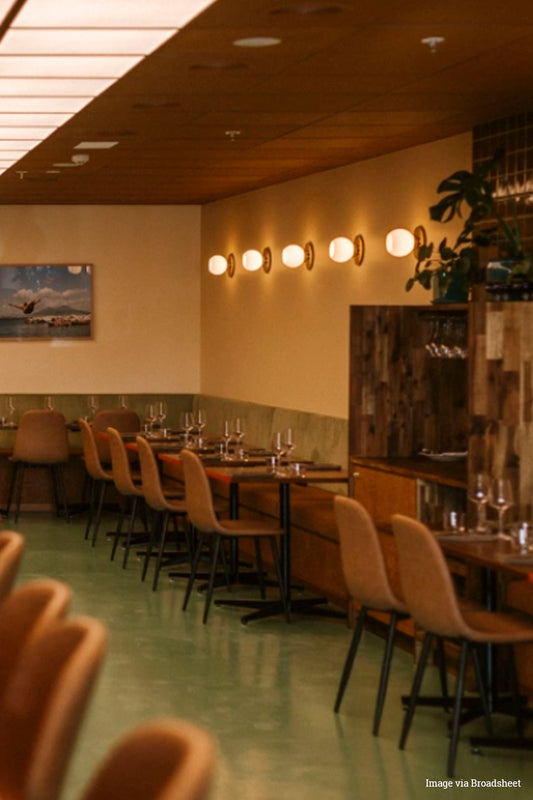 wall lights 5 in a row as a lighting design element in a restaurant